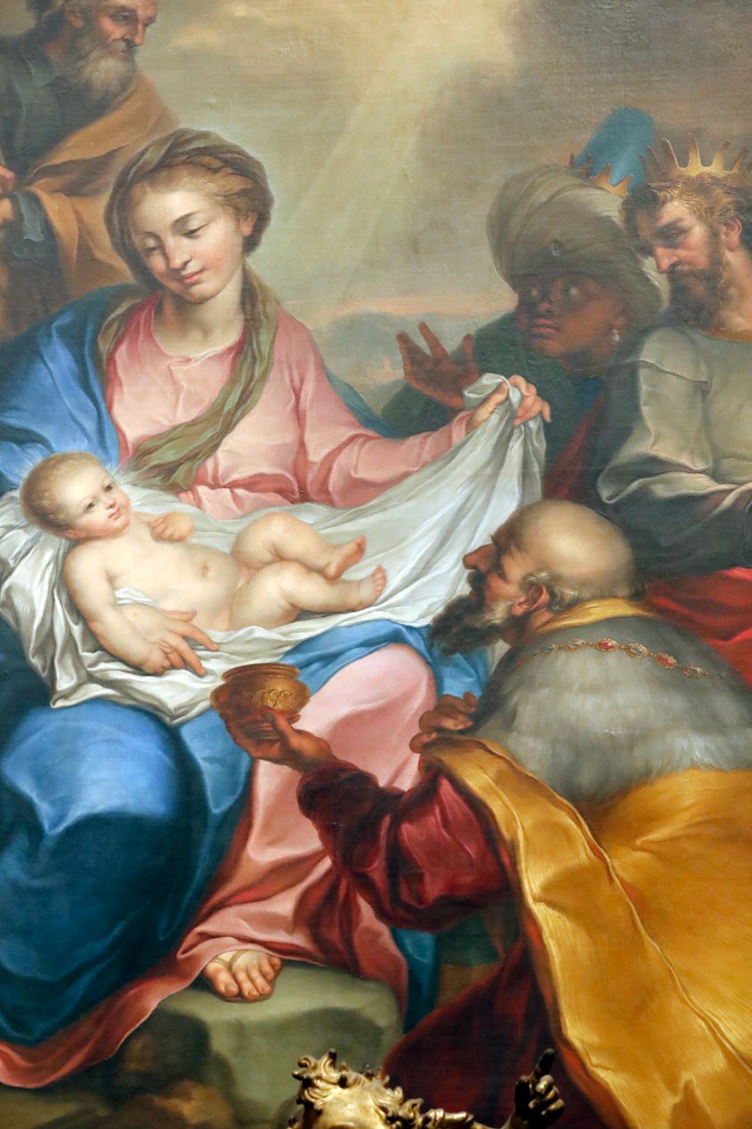 Seimikohtaus. Taikkojen ihailu. Tuore. Santa Maria delle Vigne -basilika. Genova. Italia. tekijältä Italian School