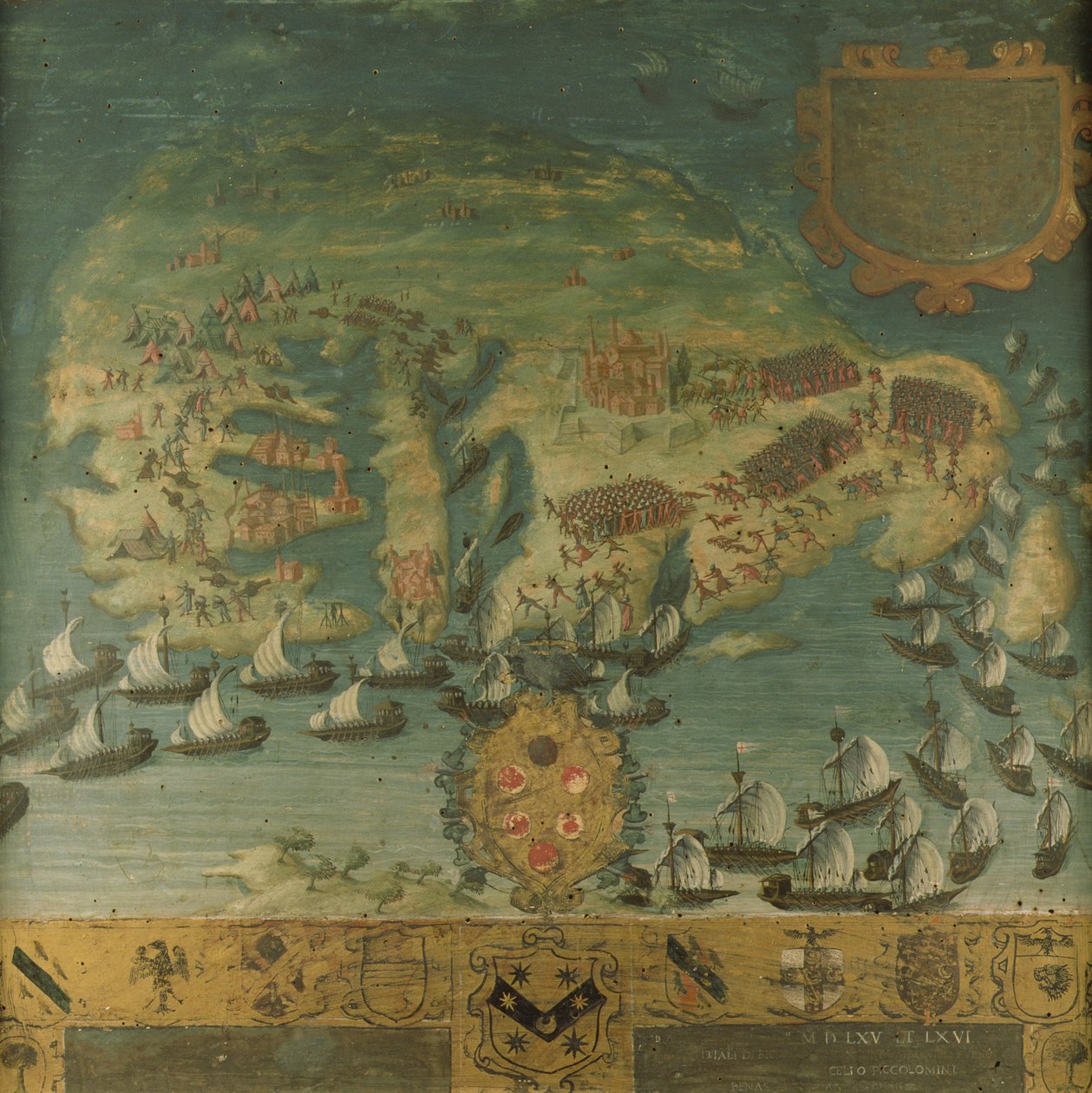 Don Garcia de Toledon merivoimien voitto Maltalla (Biccherna), 1565 tekijältä Italian School