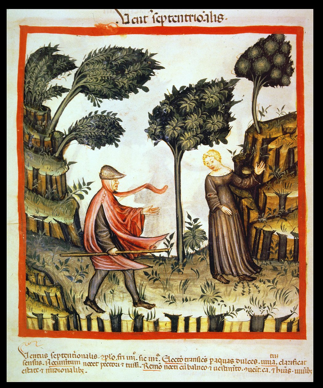 Nova 2644 fol.58v The North Wind, valmistaja Tacuinum Sanitatis tekijältä Italian School
