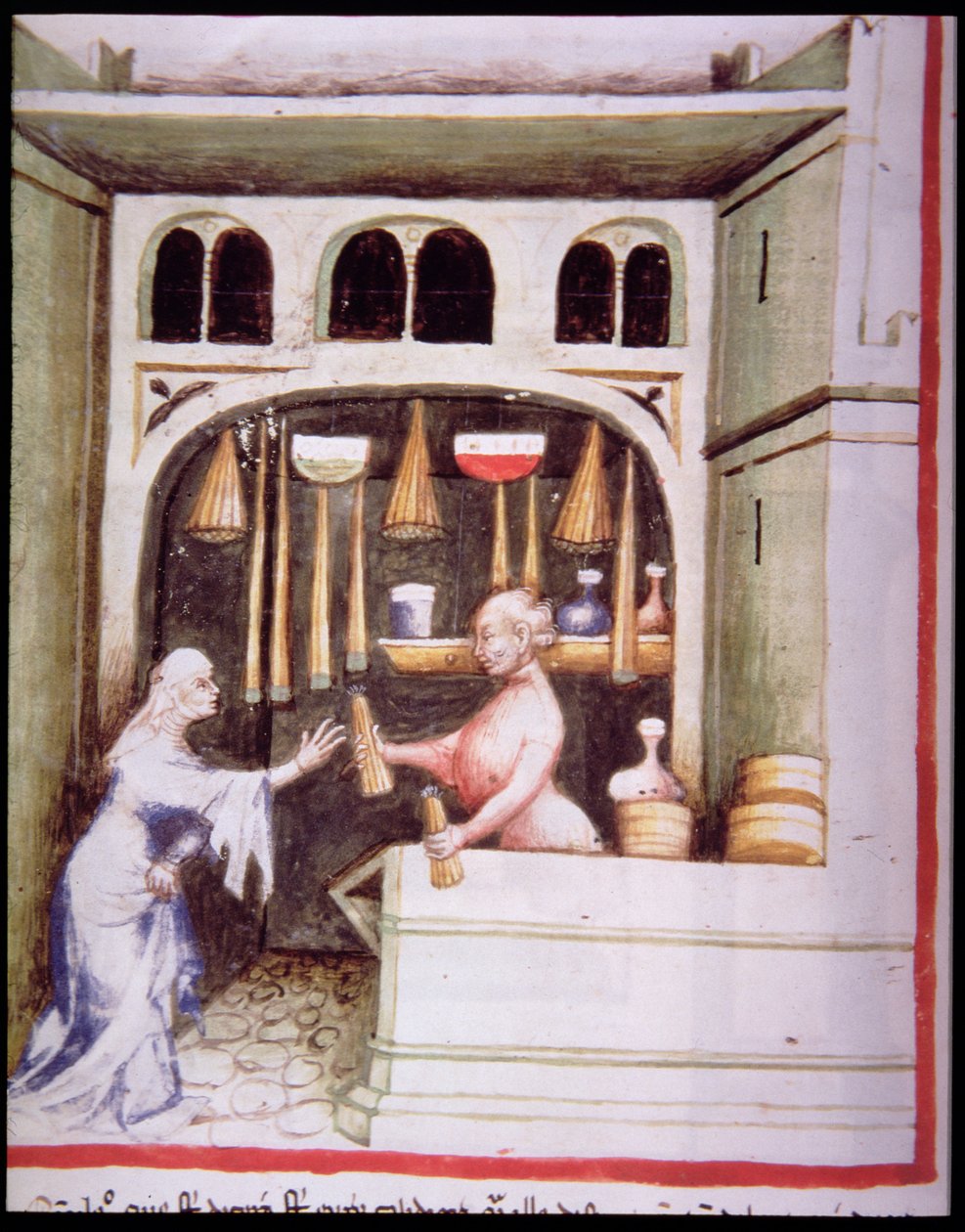 Nova 2644 fol.95v The Candle Shop, valmistaja Tacuinum Sanitatis tekijältä Italian School