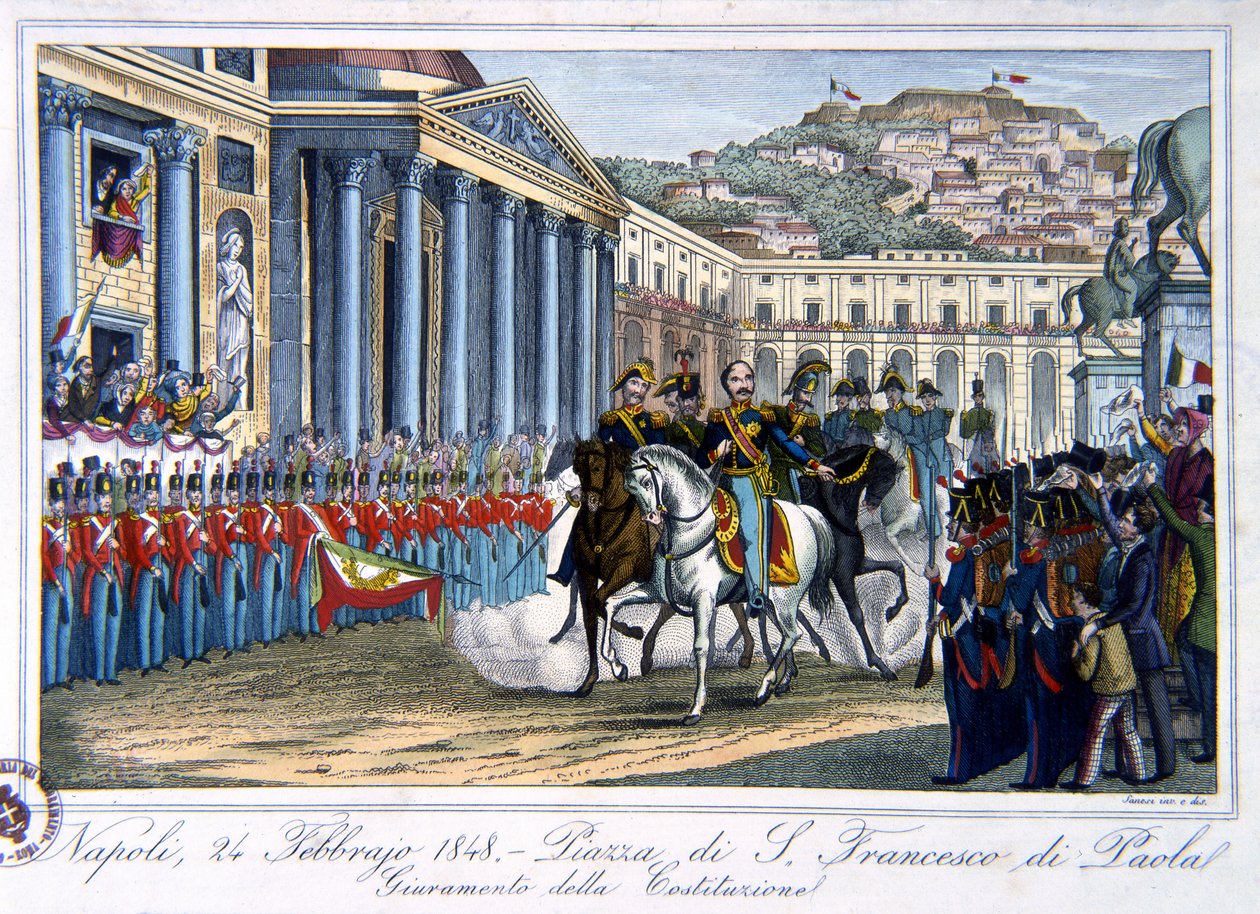 Italian perustuslain vala, Piazza di San Francesco di Paola, Napoli, 24. helmikuuta 1848 tekijältä Italian School