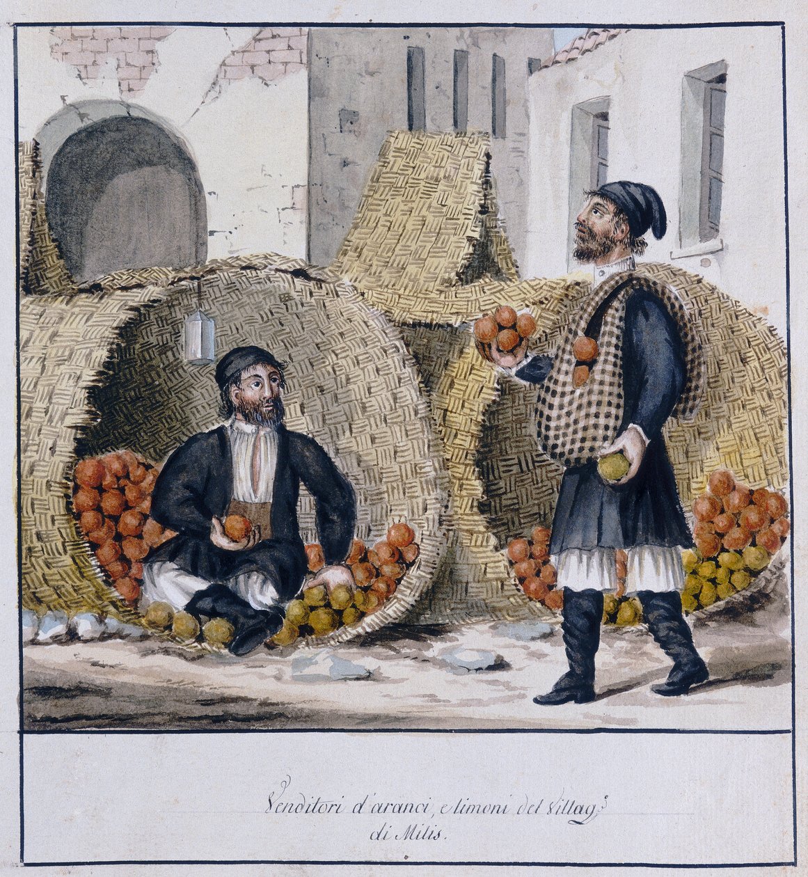 Sardinian Milisin appelsiini- ja sitruunamyyjät, painettu ms.258, Luzzetti Collection tekijältä Italian School