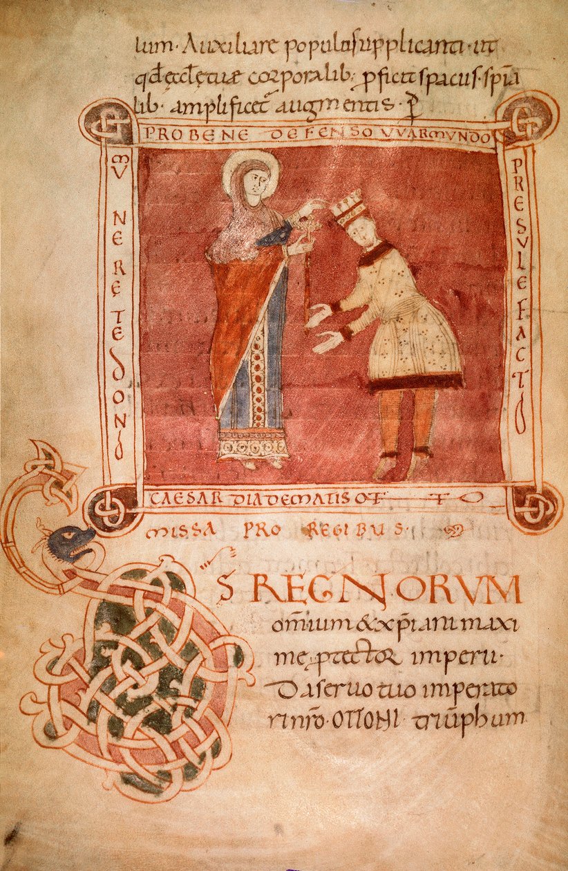 Otto I, jonka Neitsyt Maria kruunasi, piispa Warmondon sakramentaarista (vellum) tekijältä Italian School