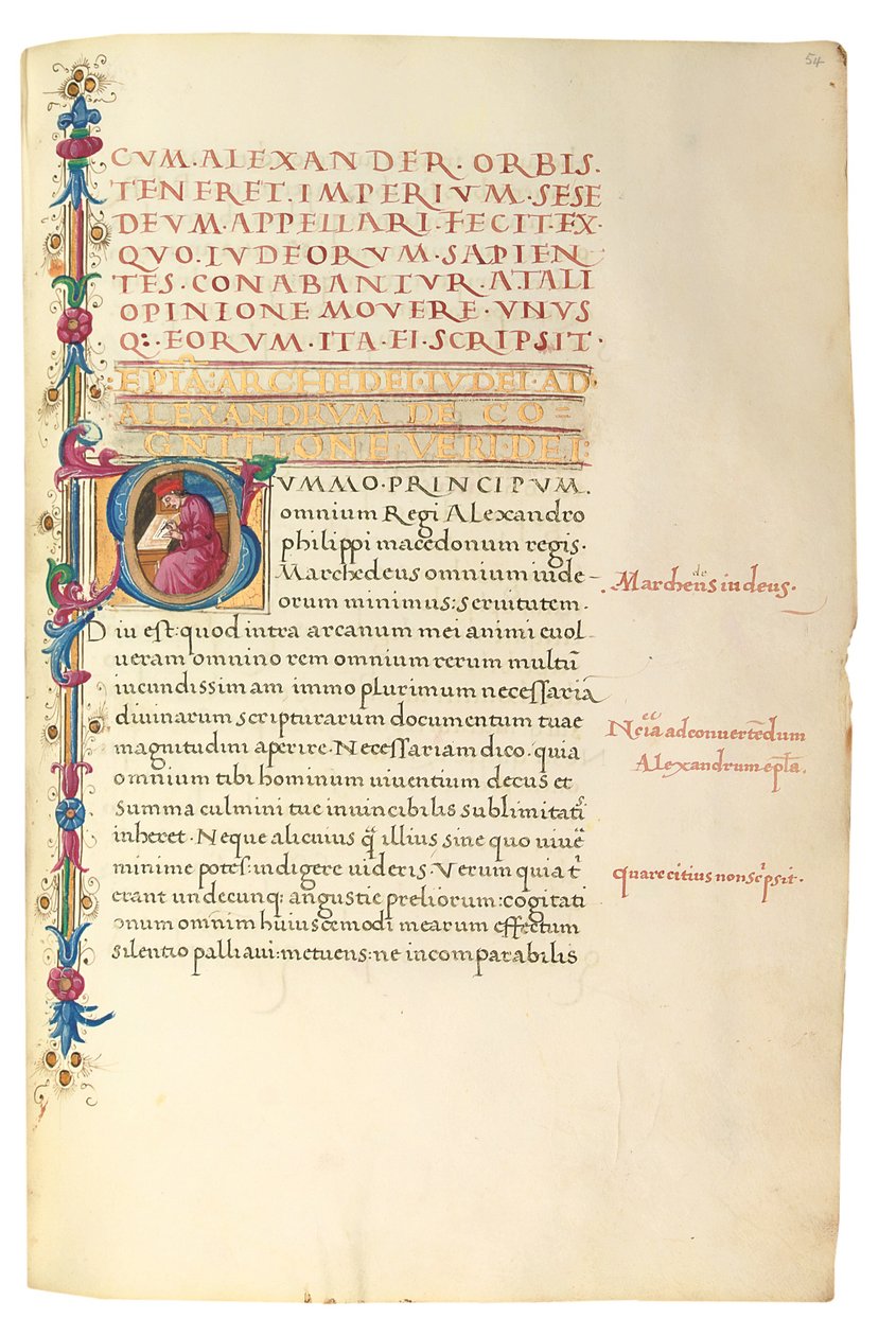 PSEUDO-ARISTOTLE, Secreta secretorum; "MARDOCHEUS IUDEUS", Epistola ad Alexandrum de cognitione veri dei; ADAM DE MONTALDO (k. n. 1450-1495), Divinitus prolata iudicia sive premonita; Quedam alia summatim posita iudicia, Rooma, n. 1490 (muste ja väri vellu tekijältä Italian School