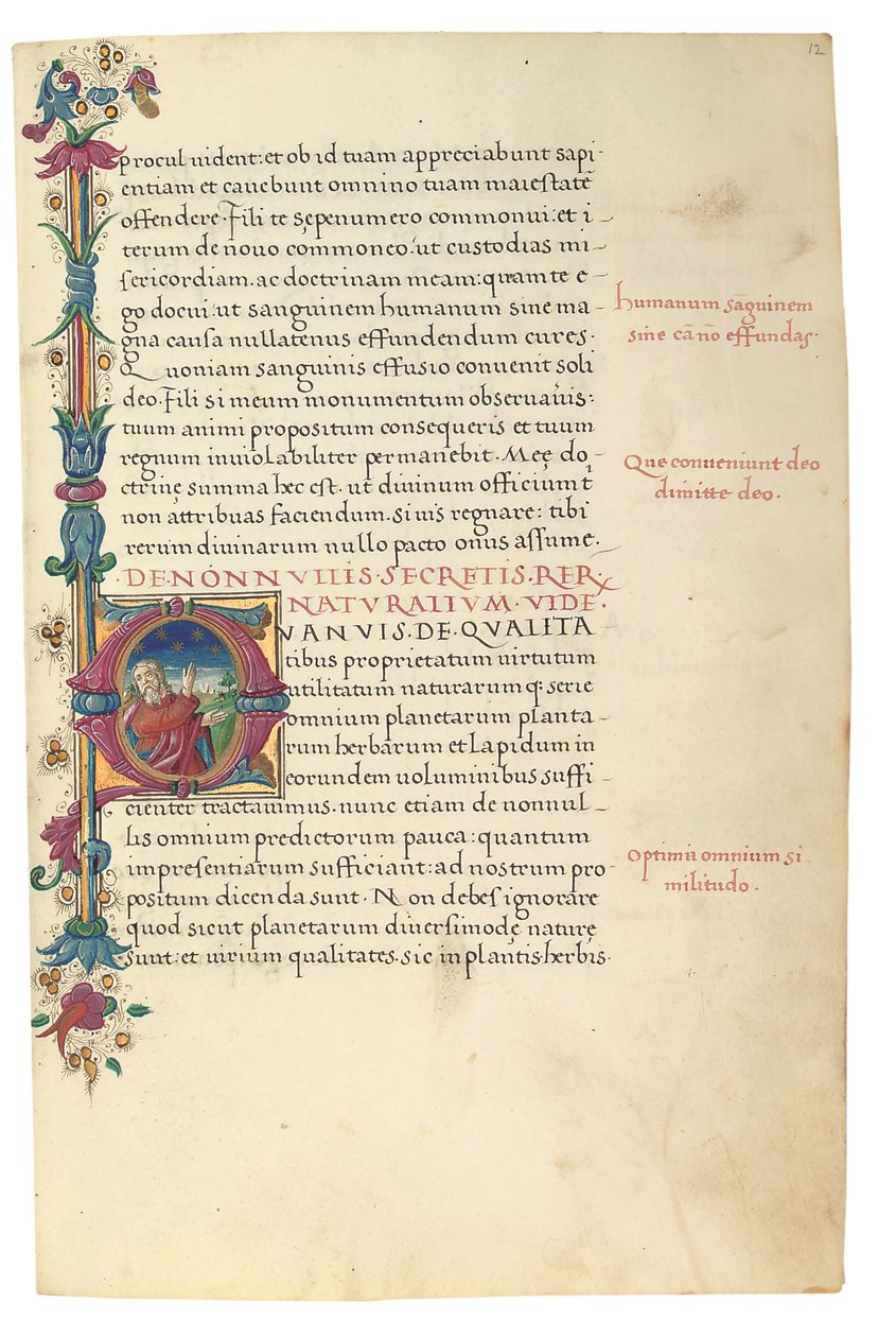 PSEUDO-ARISTOTLE, Secreta secretorum; "MARDOCHEUS IUDEUS", Epistola ad Alexandrum de cognitione veri dei; ADAM DE MONTALDO (k. n. 1450-1495), Divinitus prolata iudicia sive premonita; Quedam alia summatim posita iudicia, Rooma, n. 1490 (muste ja väri vellu tekijältä Italian School