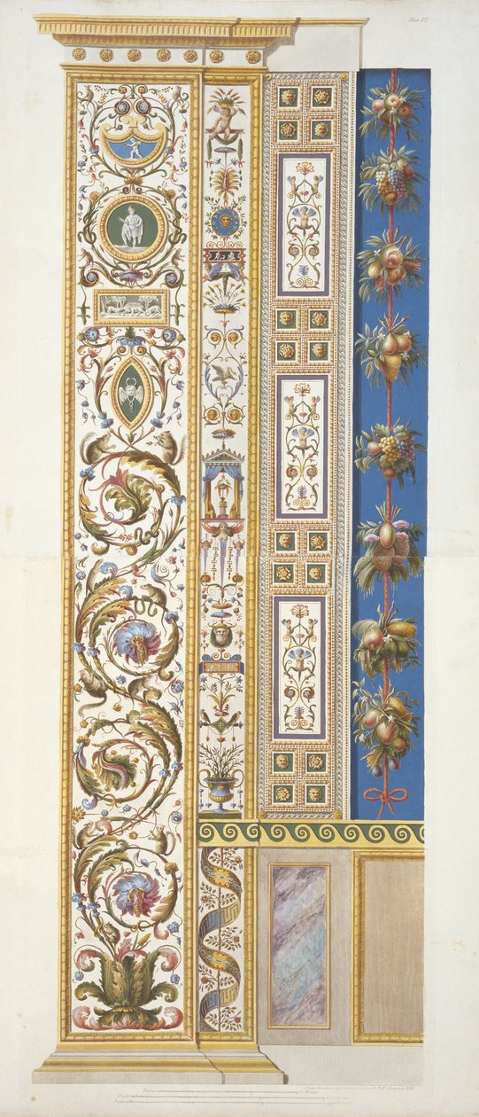 Paneeli Raphael Loggiasta Vatikaanista, Delle Loggie di Rafaele nel Vaticanosta, kaiverrus Giovanni Ottaviani (n. 1735-1808), julkaistu n. 1772-77 (käsinvärinen kaiverrus) tekijältä Italian School