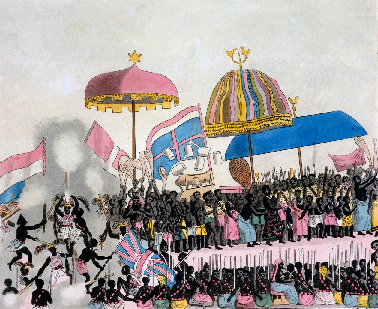 Panoraamanäkymä Yam Customiin, Giulio Ferrarion Costumi dei..., n. 1820-30-luvut tekijältä Italian School