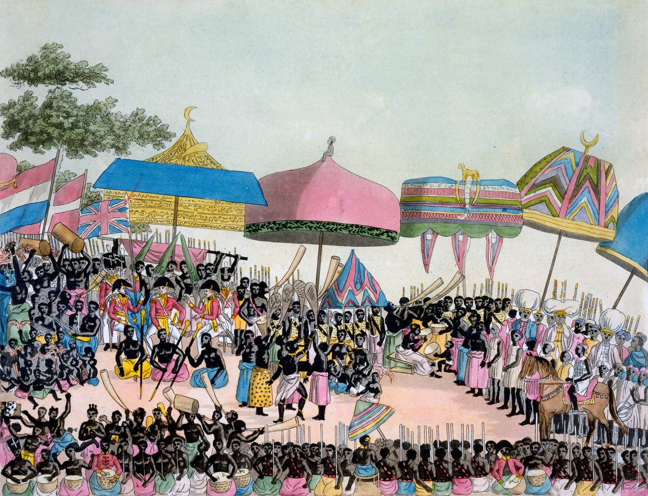 Panoraamanäkymä Yam Customiin, Giulio Ferrarion Costumi dei..., n. 1820-30-luvut tekijältä Italian School