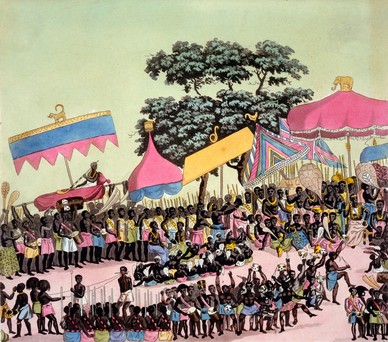 Panoraamanäkymä Yam Customiin, Giulio Ferrarion Costumi dei..., n. 1820-30-luvut tekijältä Italian School