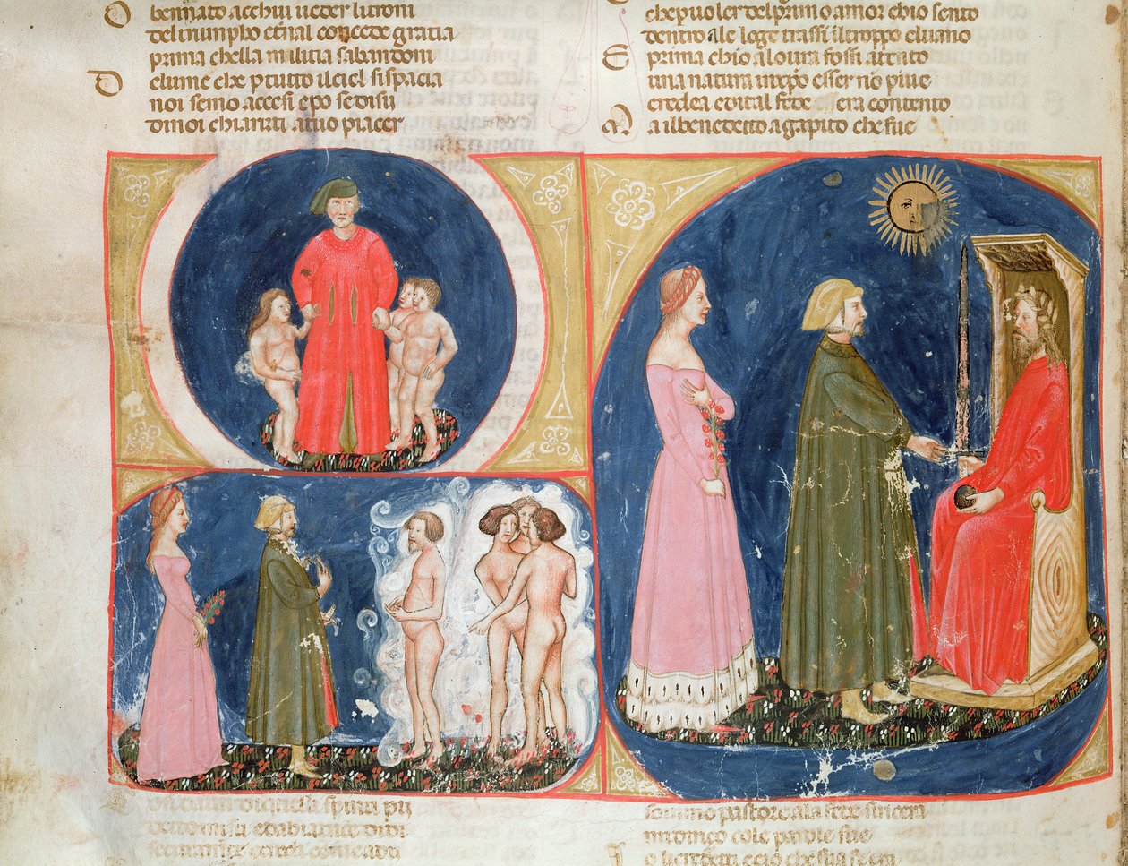 Paradiso VI f.56v Keskustelu Justinianuksen kanssa Dante Alighierin (1265-1321) jumalallisesta komediasta tekijältä Italian School