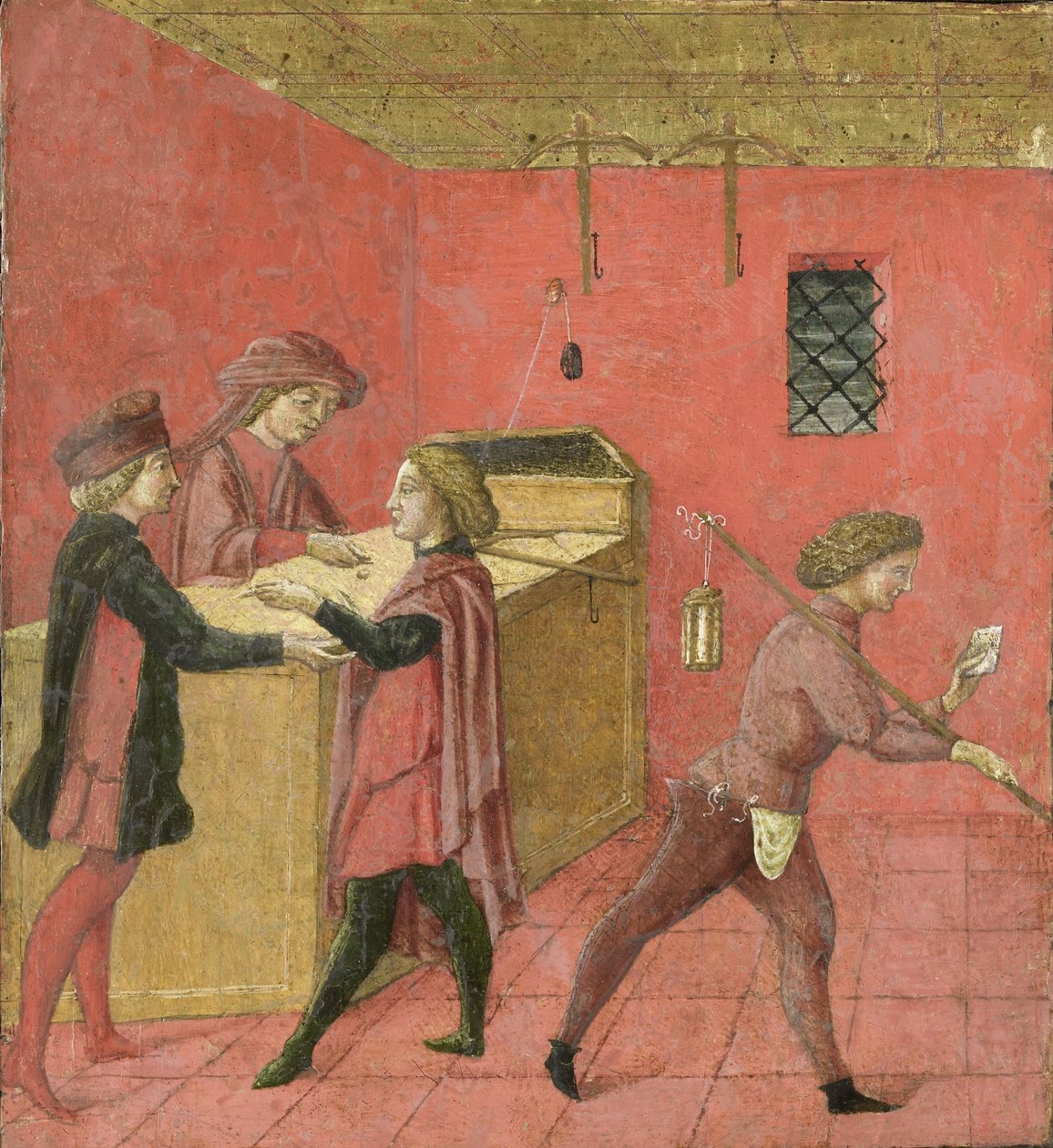 Palkanmaksu yövartijoille Camera del Comune of Sienassa, 1440-60 (tempera paneelissa) tekijältä Italian School