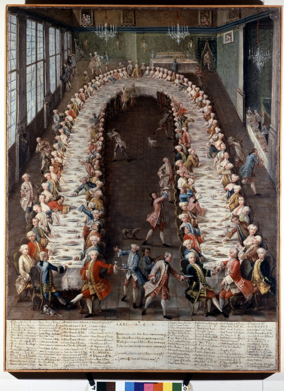 Nanin perheen järjestämän juhlan esitys. 1700-luvun maalaus. tekijältä Italian School