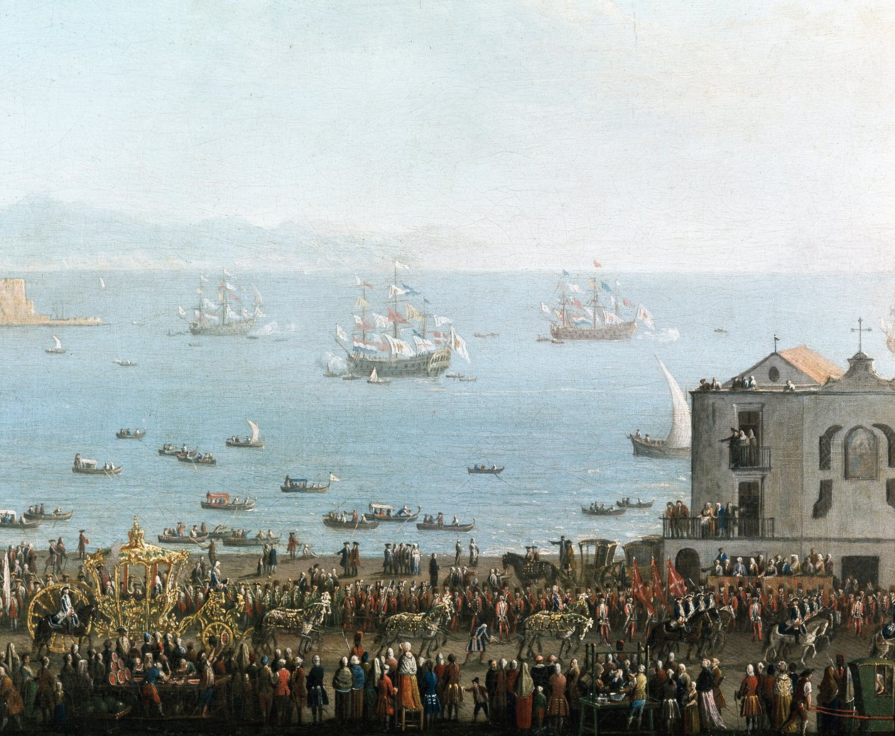 Piedigrotta-juhla Napolissa 8. syyskuuta Kuninkaallisen kulkueen yksityiskohta - 1800-luvun alun maalaus - Museo Nazionale di San Martino Napoli tekijältä Italian School