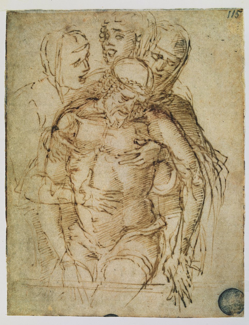 Pieta, joko Giovanni Bellini (n. 1430-1516) tai Andrea Mantegna (1430-1516) (kynä ja muste paperilla) tekijältä Italian School