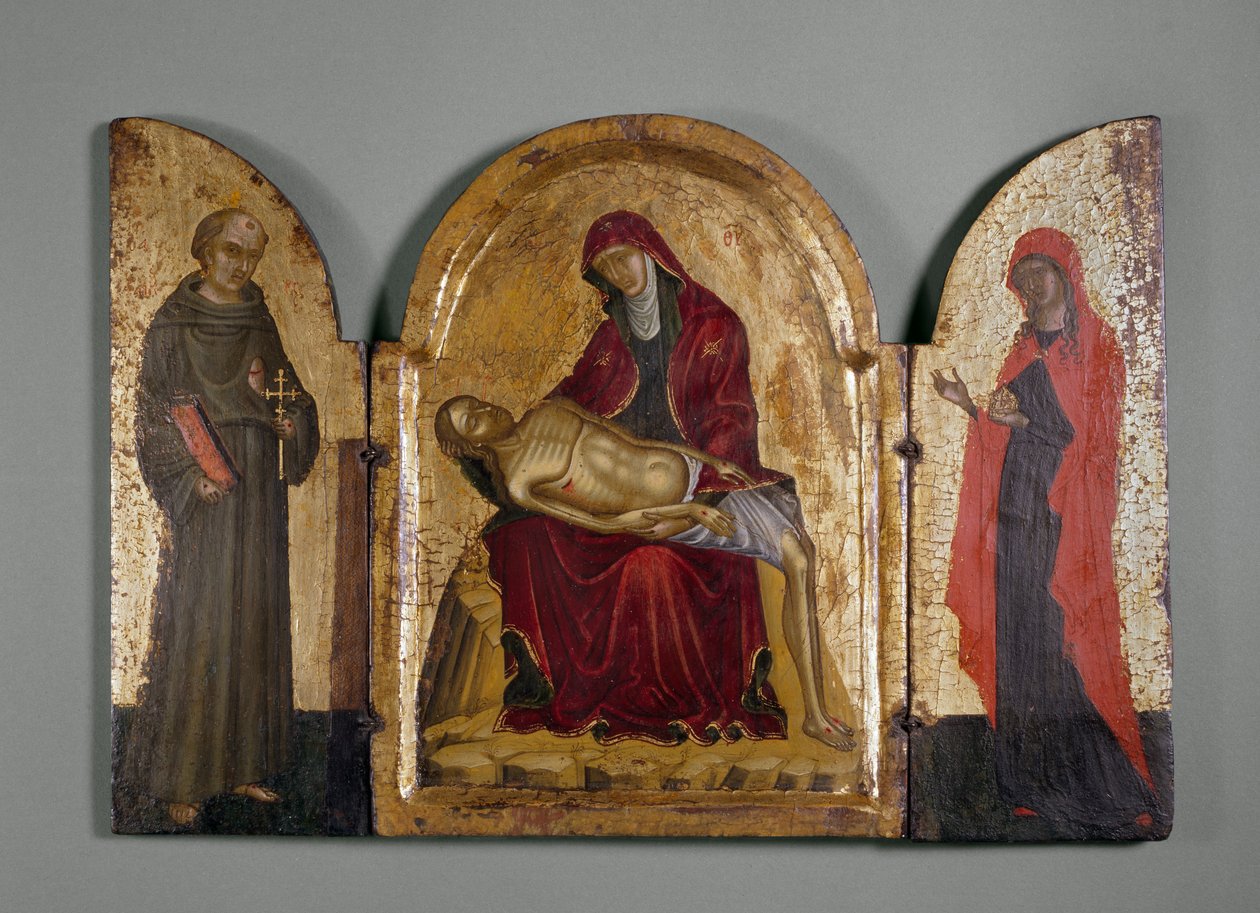 Pieta Pyhän Franciscuksen ja Maria Magdaleenan kanssa, 1300-luku (paneeli) tekijältä Italian School
