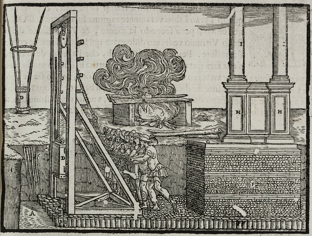 Paalutuskoneet, Giovanni Antonio Rusconin "Kymmenen arkkitehtuurin kirjaa Vitruviuksen ohjeiden mukaan", julkaisija Nicolini, Venetsia tekijältä Italian School