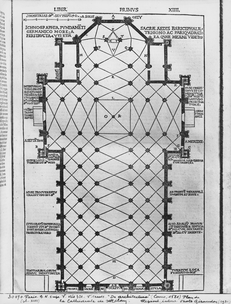 Milanon katedraalin suunnitelma, kuvitus De Architecturasta, Vitruvius, Como, 1521 tekijältä Italian School