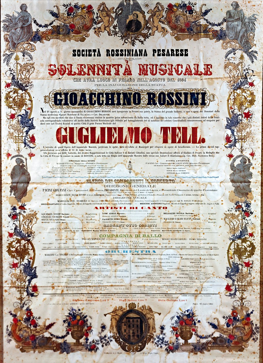 Gioachino Rossinin oopperan Guillaume Tell näytelmä, n. 1864 (värilitho) tekijältä Italian School