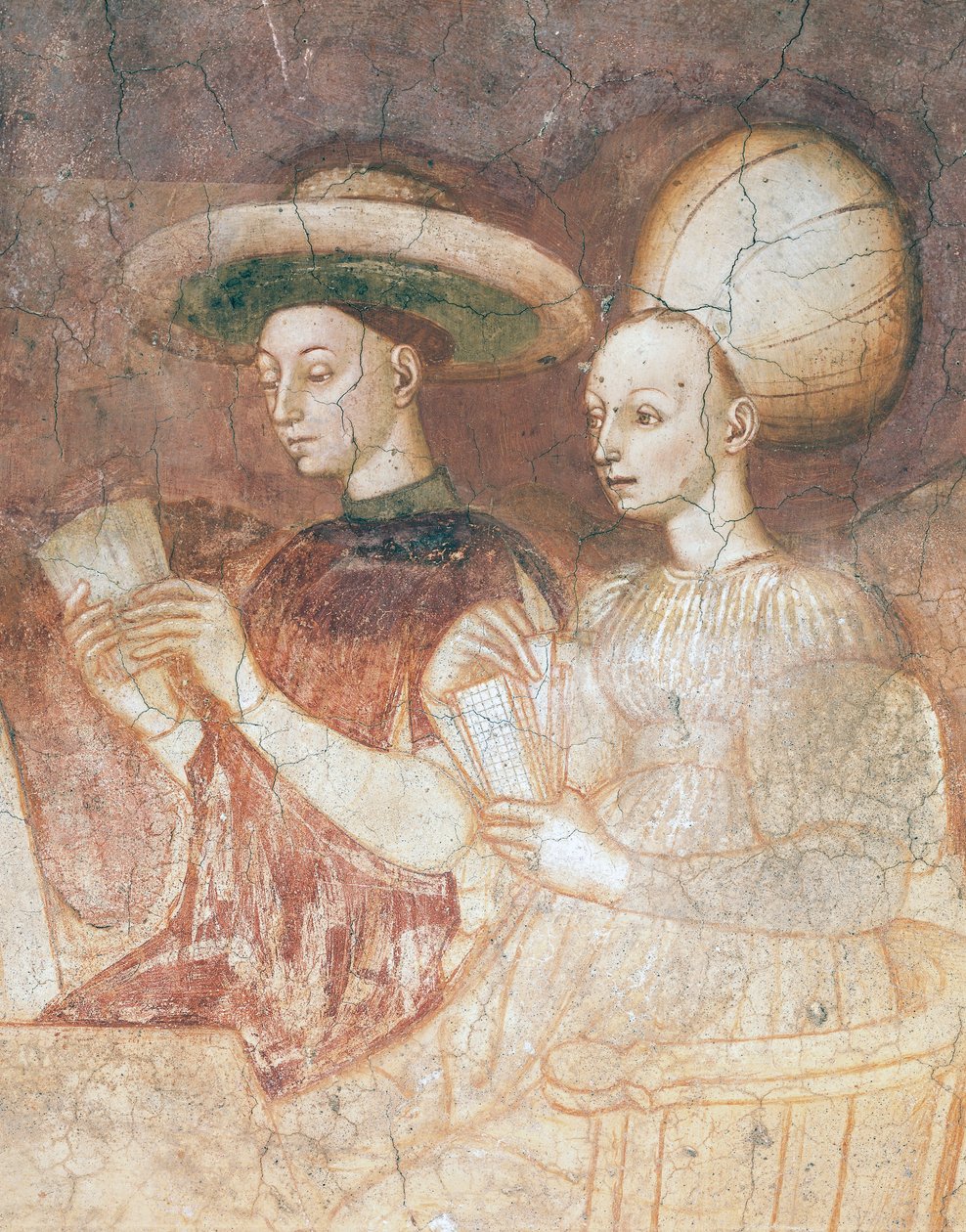 Tarot-korteilla leikkiminen, kohtaus Pelisyklistä, n. 1445-1450, fresko, Palazzo Borromeo, Milano, Lombardia, Yksityiskohta, Italia tekijältä Italian School