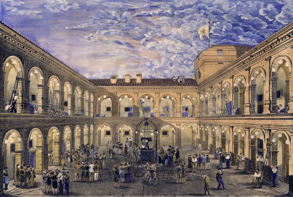 Poliittiset vangit Civita Castellanan linnakkeessa yöllä 21. kesäkuuta 1846 myönsivät armahduksen paavi Pius IX:n kruunauksesta (litho ja wc) tekijältä Italian School