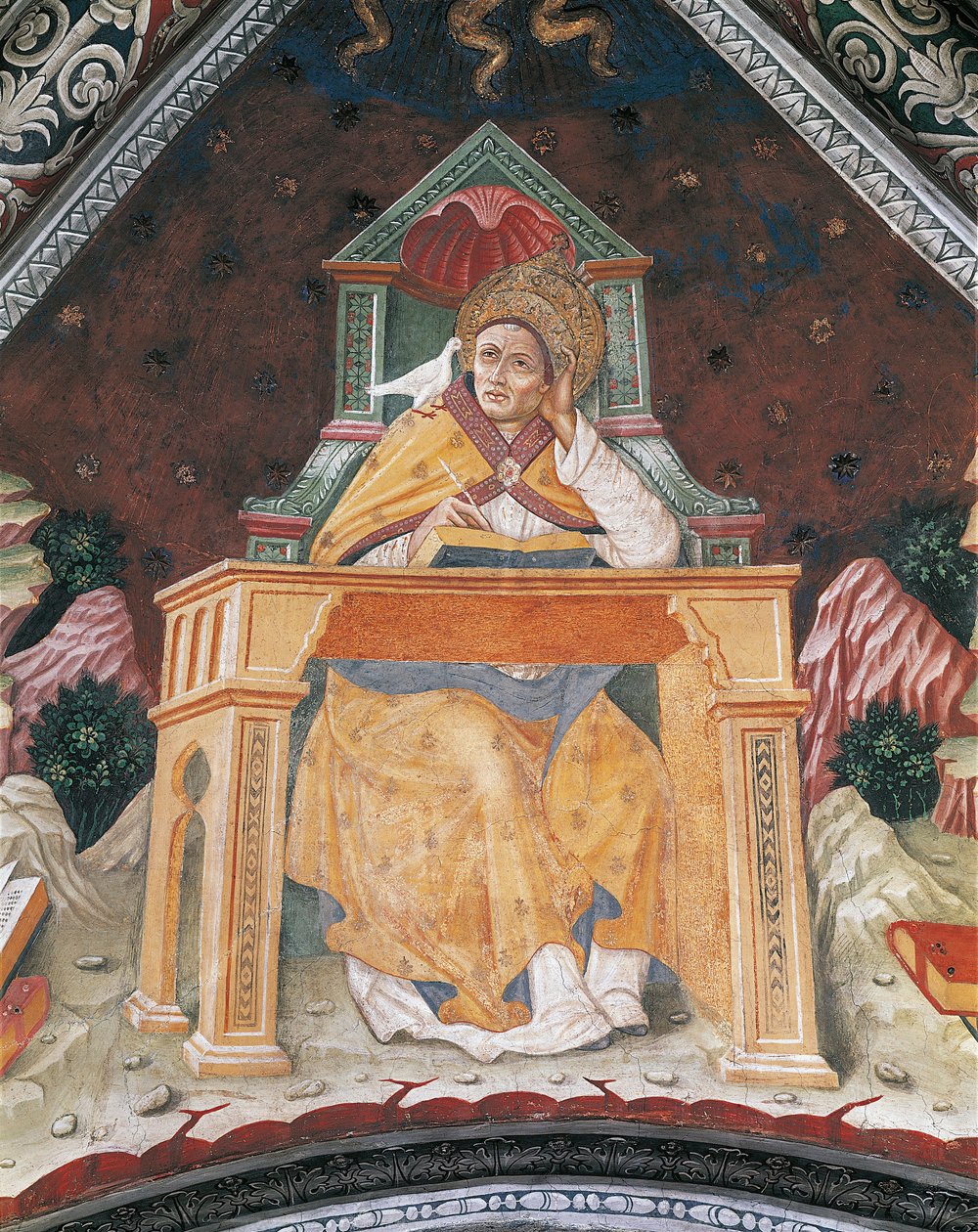 Paavi Gregorius I, Pyhän Margaretan Antiokian kappelissa, Santa Maria Assuntan pyhäkön holvissa (fresko) tekijältä Italian School