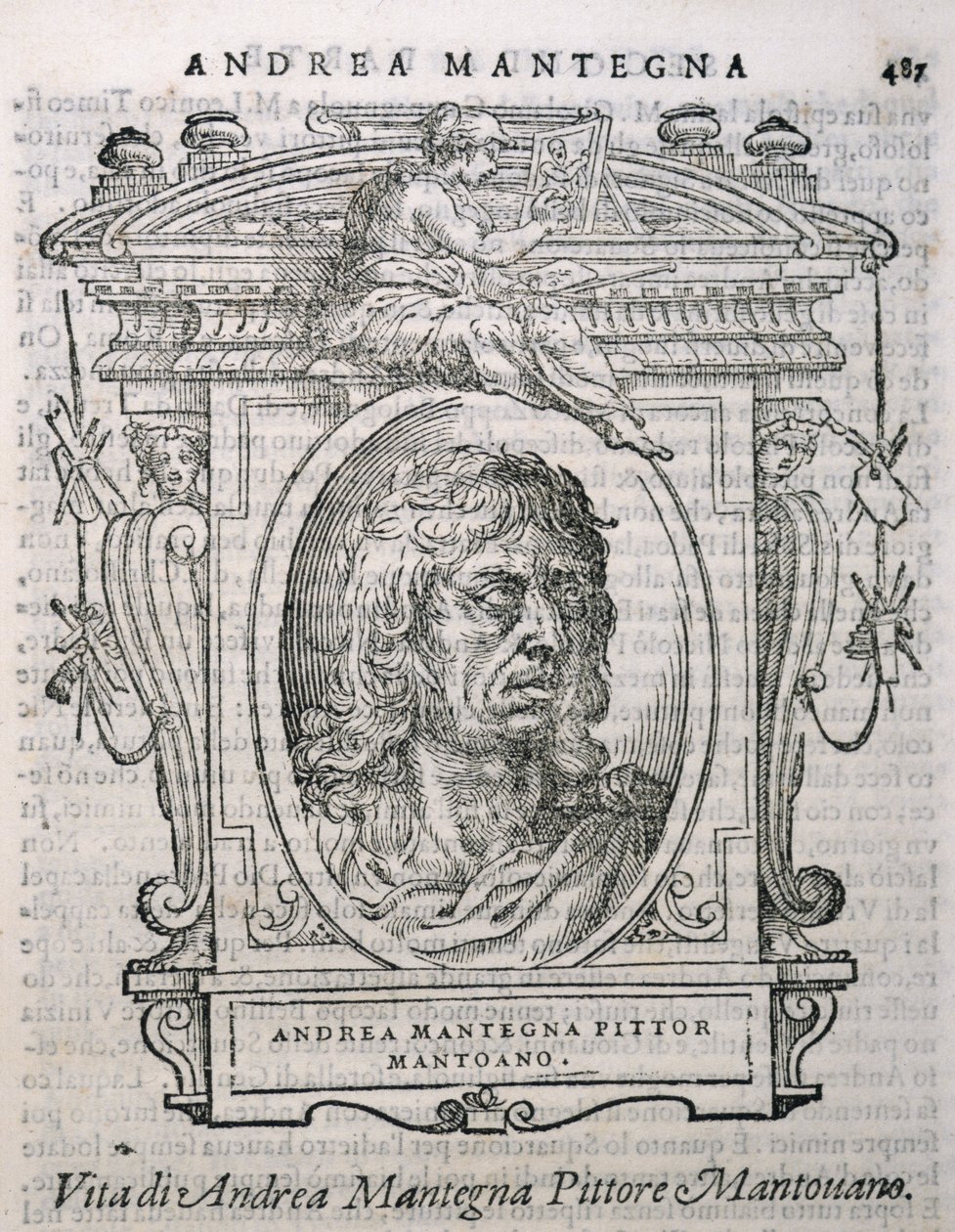 Andrea Mantegnan (n. 1430-1506) muotokuva elokuvasta Vasaris Lives of the Artists, julkaistu ensimmäisen kerran 1550 tekijältä Italian School