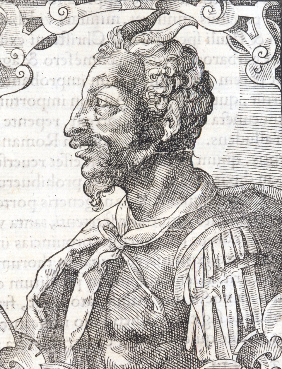 Attilan muotokuva Bernardino Corion teoksesta " Elogia Virorum Illustris ", Milano 1500-luku. tekijältä Italian School