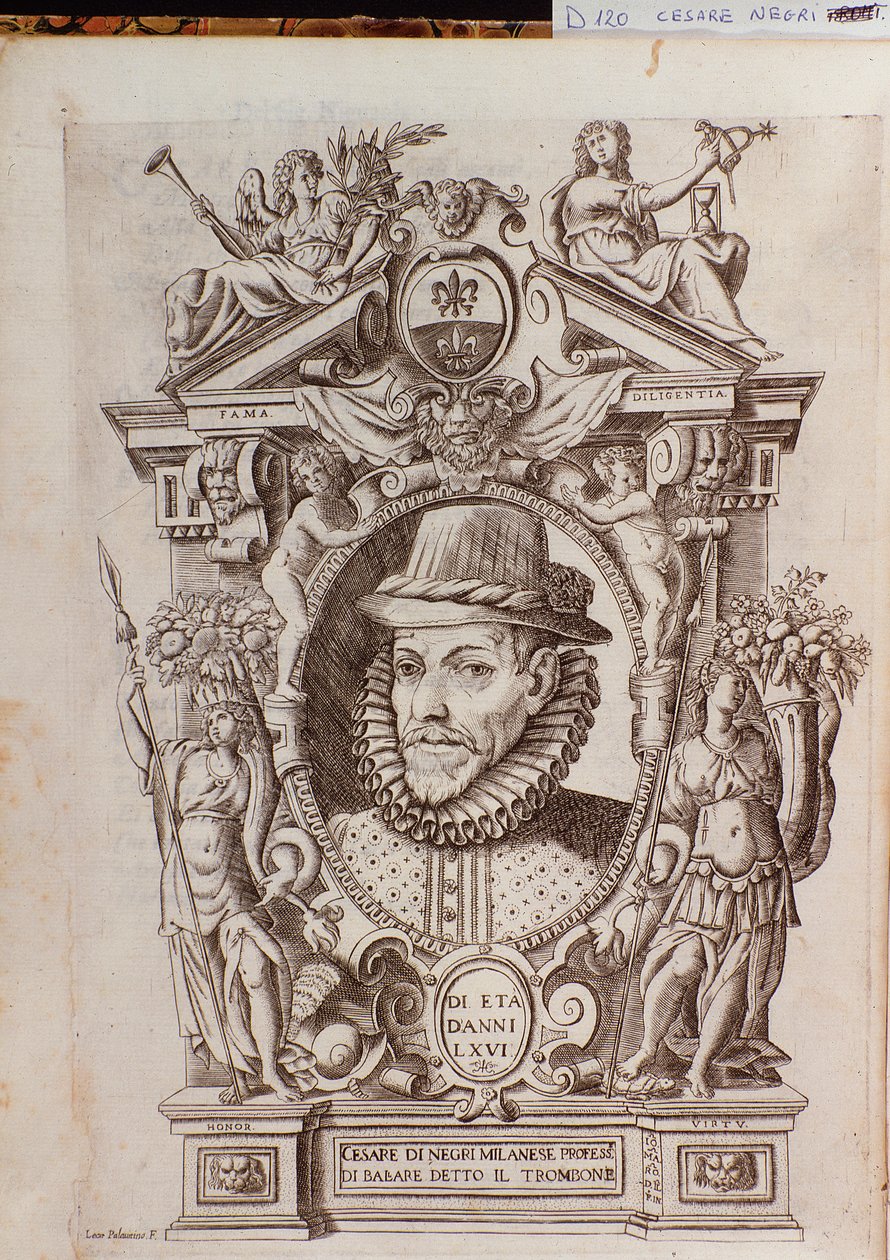 Cesare Blackin muotokuva nimeltä Il Trombone (1536-1604), italialainen tanssija tekijältä Italian School