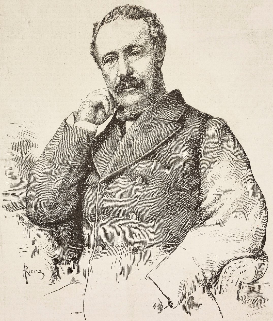Muotokuva Charles George Gordonista, joka tunnetaan nimellä Gordon Pasha (1833-1885), brittiläinen kenraali, kaiverrus A Rieran piirroksesta, L