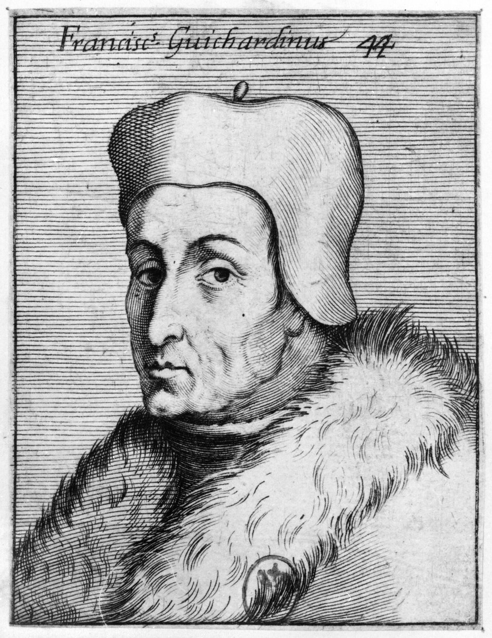 Francesco Guicciardinin (1483-1540) muotokuva (kaiverrus) (bw kuva) tekijältä Italian School