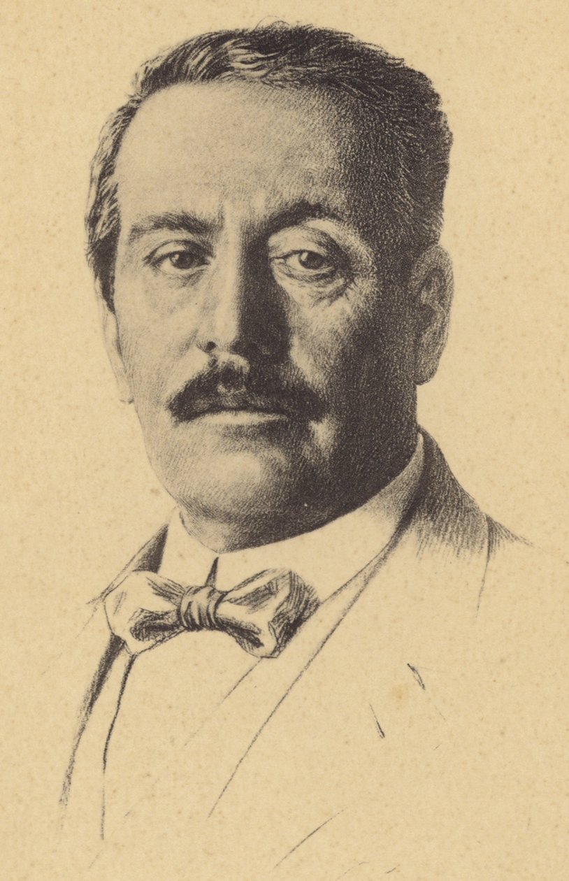 Giacomo Puccinin muotokuva (litografia) tekijältä Italian School