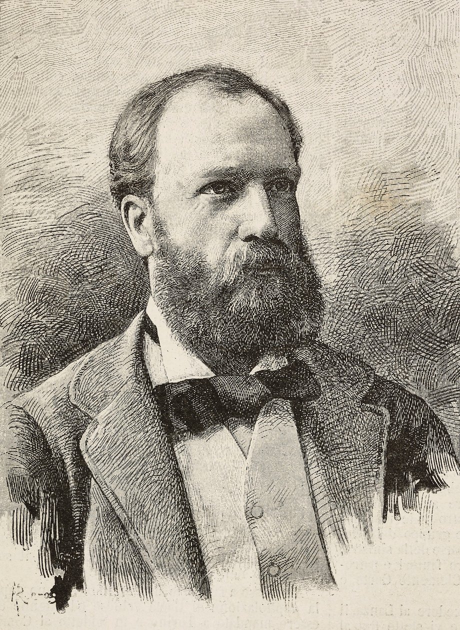 Muotokuva Karl Hillebrandista (1829-1884), saksalainen historioitsija, kaiverrus Riera Schembochen valokuvasta, L