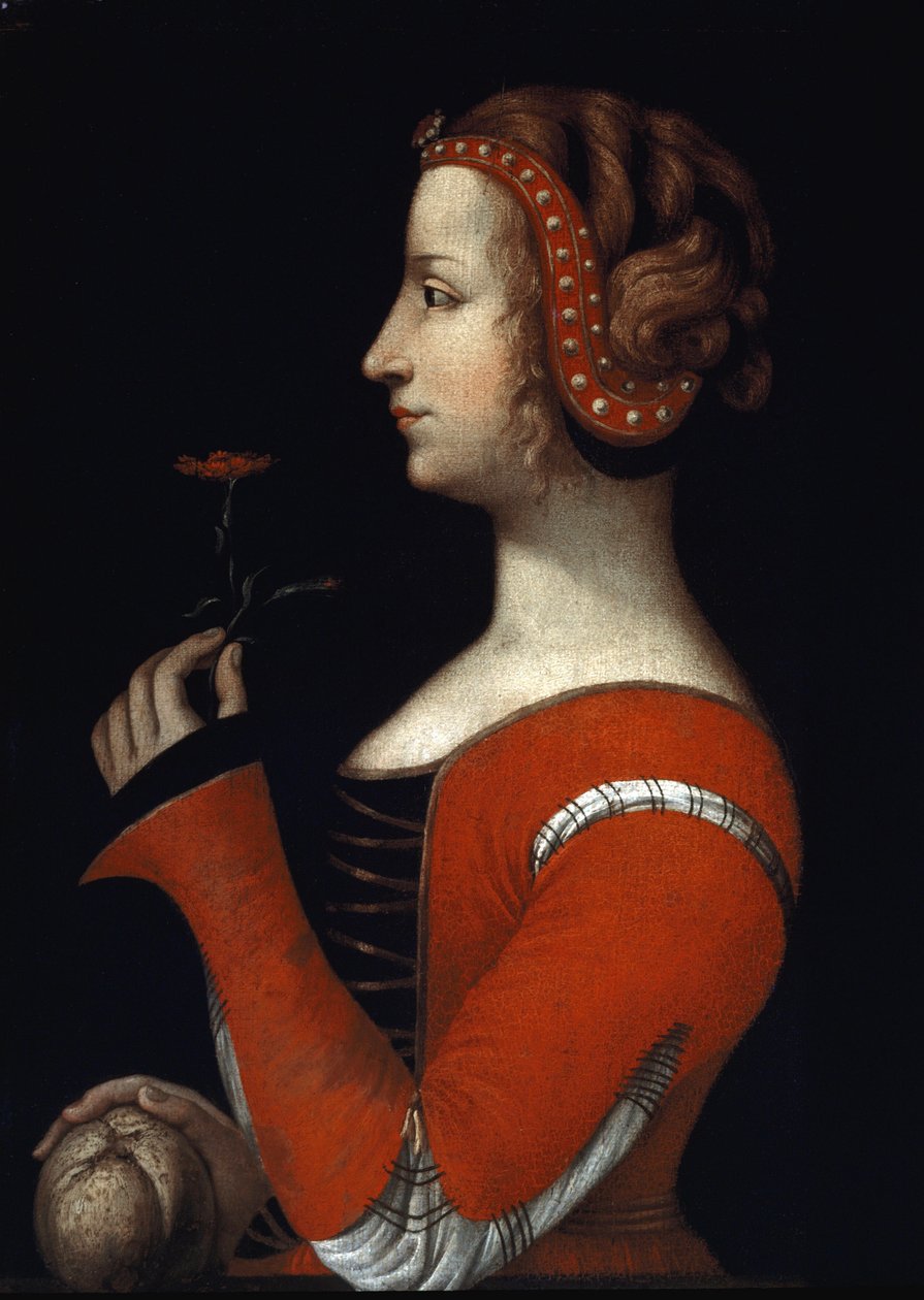 Muotokuva Lauresta (Laura), kirjoittanut Noves (1308-1348), Aimee-nainen Petrarcasta (Francesco Petrarca) 1500-luvun italialaisen koulukunnan maalaus. Lontoo, Victoria and Albert Museum tekijältä Italian School