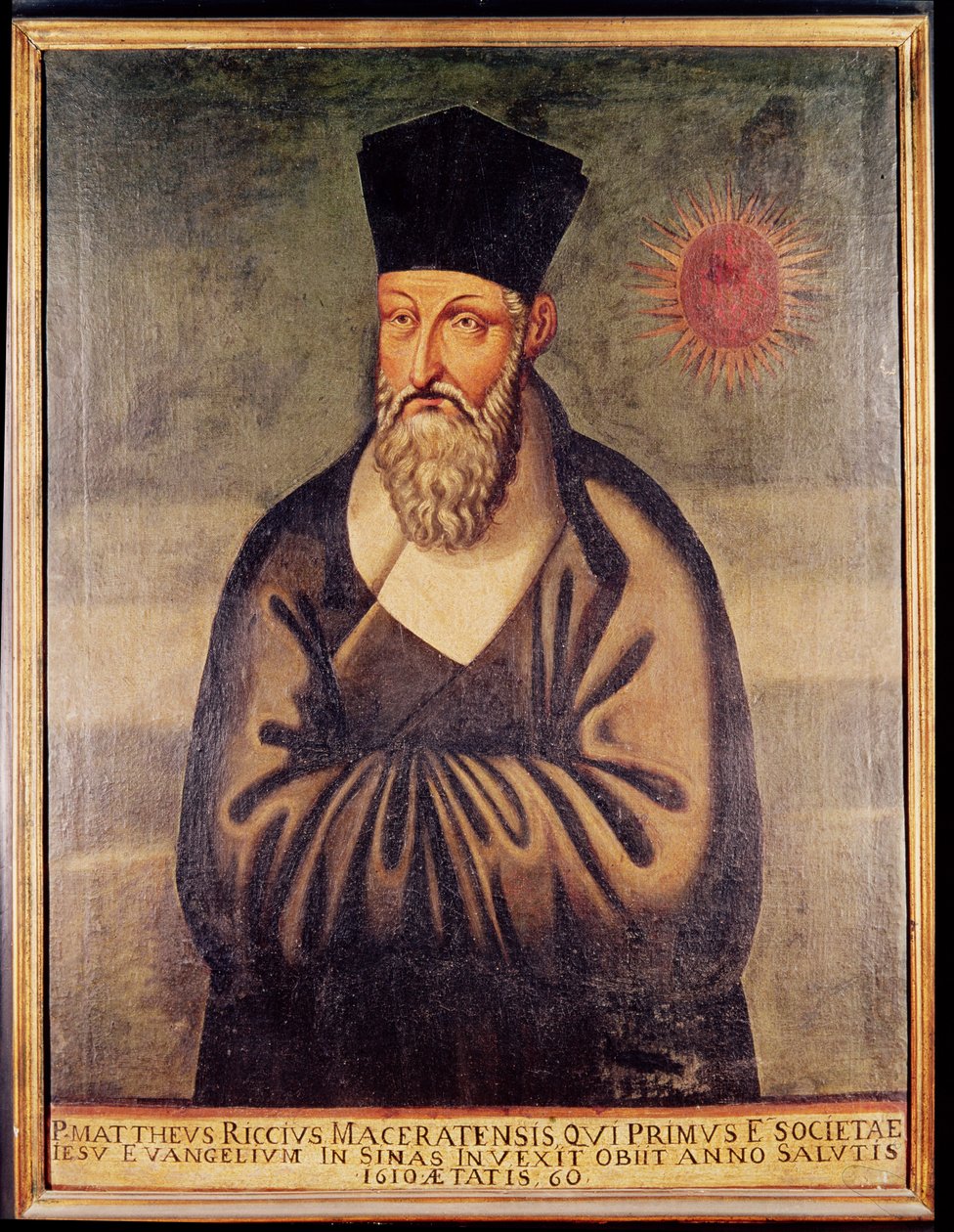 Matteo Riccin (1552-1610) muotokuva, italialainen lähetyssaarnaaja, jesuiittalähetystön perustaja Kiinassa (paneeli) tekijältä Italian School