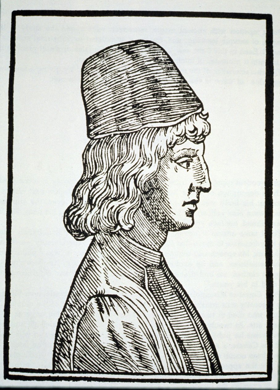 Muotokuva Pico della Mirandolasta (1463-94), Giovanni Battista della Portan Delle Celeste Fisionomiasta, Padova 1616, kuvitettu Historia of Magicissa, julkaistu 1800-luvun lopulla tekijältä Italian School