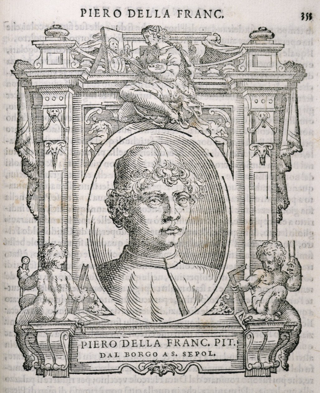 Piero dell Francescan (1415-92) muotokuva Vasaris Lives of the Artists -sarjasta, julkaistu ensimmäisen kerran 1550 tekijältä Italian School
