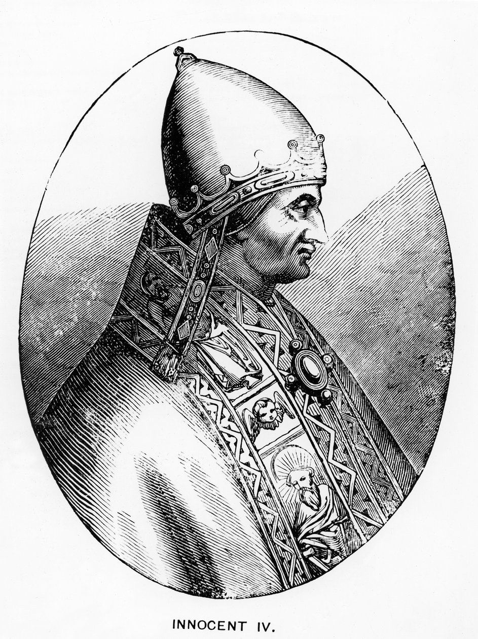 Paavi Innocentius IV:n muotokuva (k. 1254) kuvitus tieteestä ja kirjallisuudesta keskiajalla ja renessanssilla, kirjoittanut ja kaivertanut Paul Lacroix, 1878 tekijältä Italian School