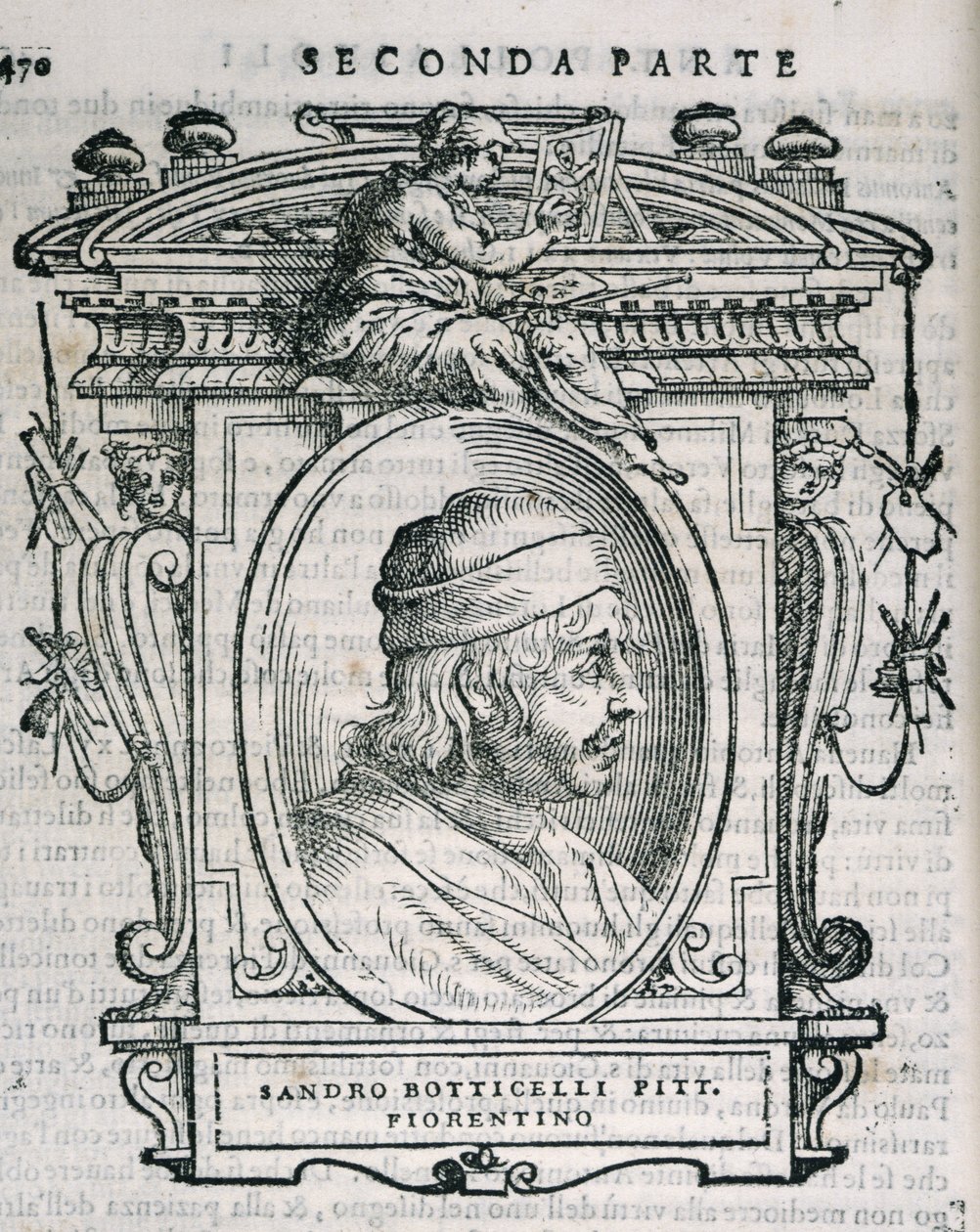 Sandro Botticellin (14445-1510) muotokuva elokuvasta Vasaris Lives of the Artists, julkaistu ensimmäisen kerran 1550 tekijältä Italian School