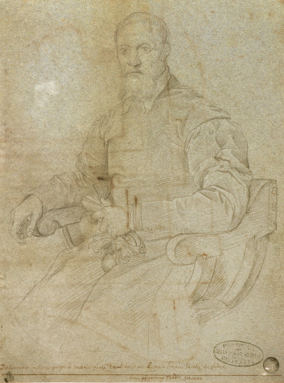 Tizianin muotokuva (Tiziano Vecellio) (n. 1485-1576) Roomalainen koulu (hiili paperilla) tekijältä Italian School