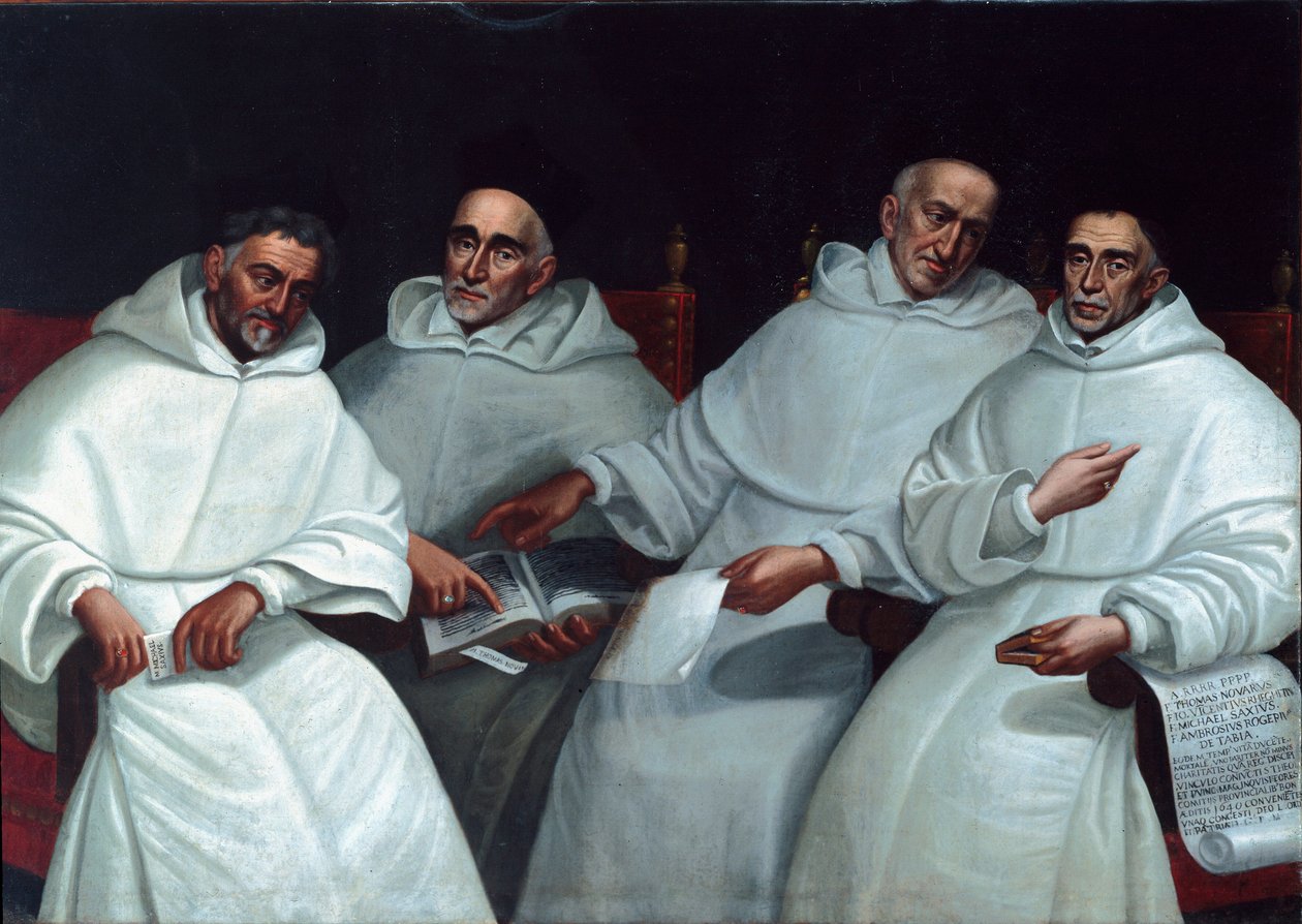 Muotokuva inkvisiittoreista Michele Sasso, Tommaso Novaro, Vincenzo Regitudine, Ambrogio Roggeri Bologneselaisen koulukunnan maalaus. 17. vuosisata. Taggia, San Domenicon luostari tekijältä Italian School