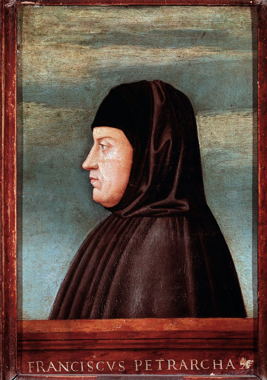 Runoilija Francesco Petrarca dit Petrarchin (1304-1374) muotokuva Venetsialaisen koulukunnan maalaus. 1400-luvun Rooma, Galleria Borghese tekijältä Italian School