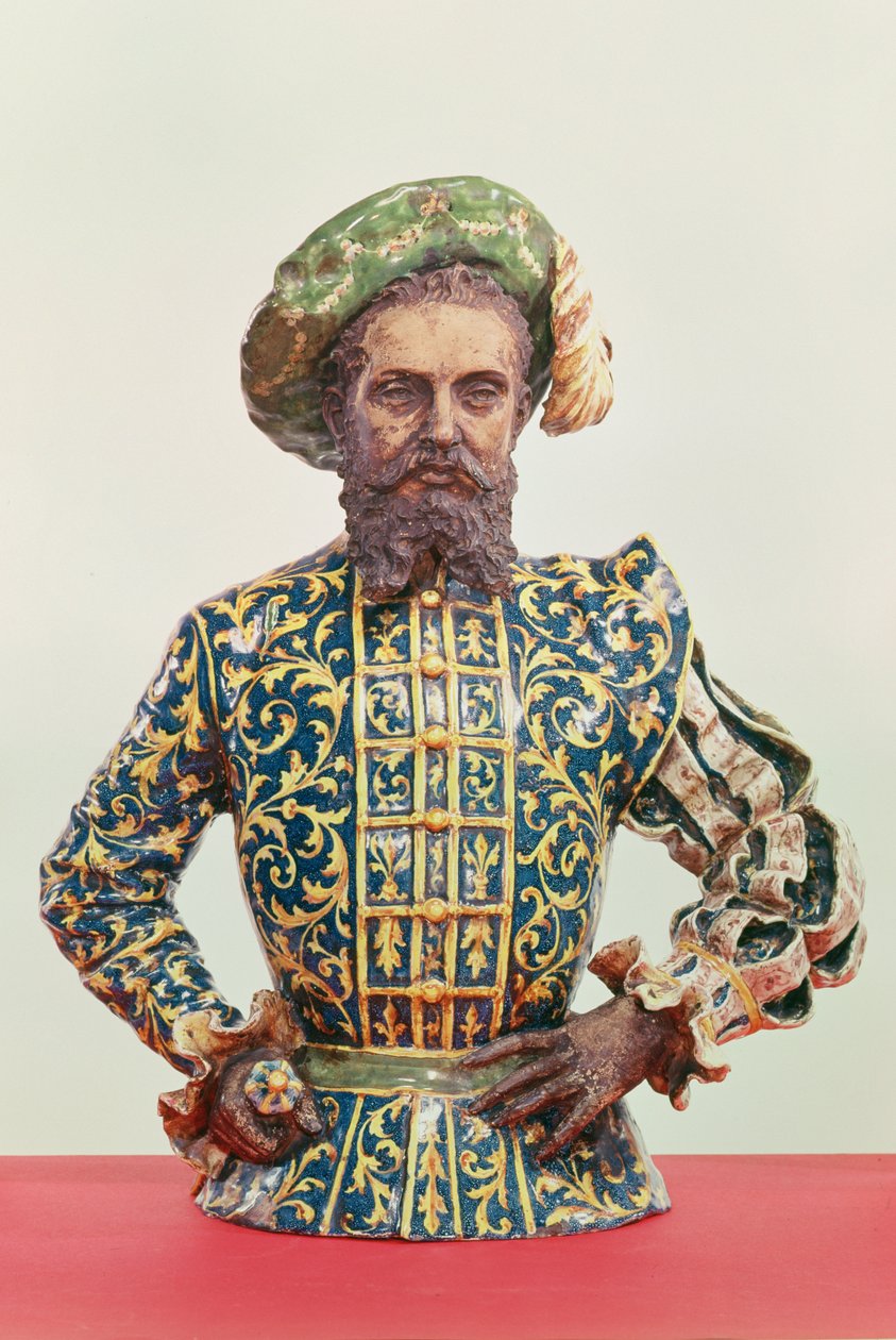 Mahdollisesti muotokuva Giovanni Da Verrazzanosta (1485-1528) (lasitettua ja lasittamatonta keramiikkaa) tekijältä Italian School