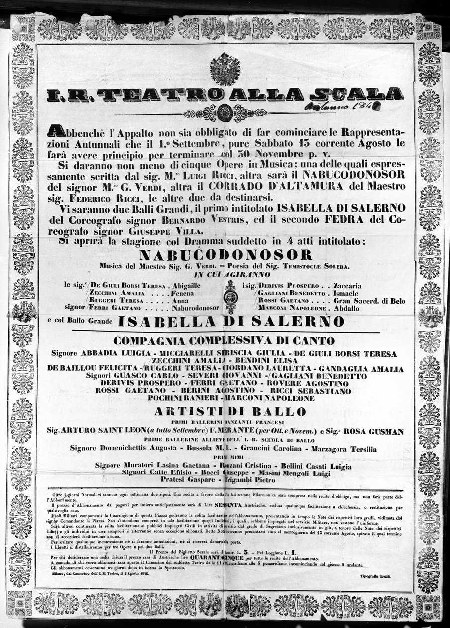 Juliste I.R. Teatro alla Scala, Giuseppe Verdin Nabucco tekijältä Italian School