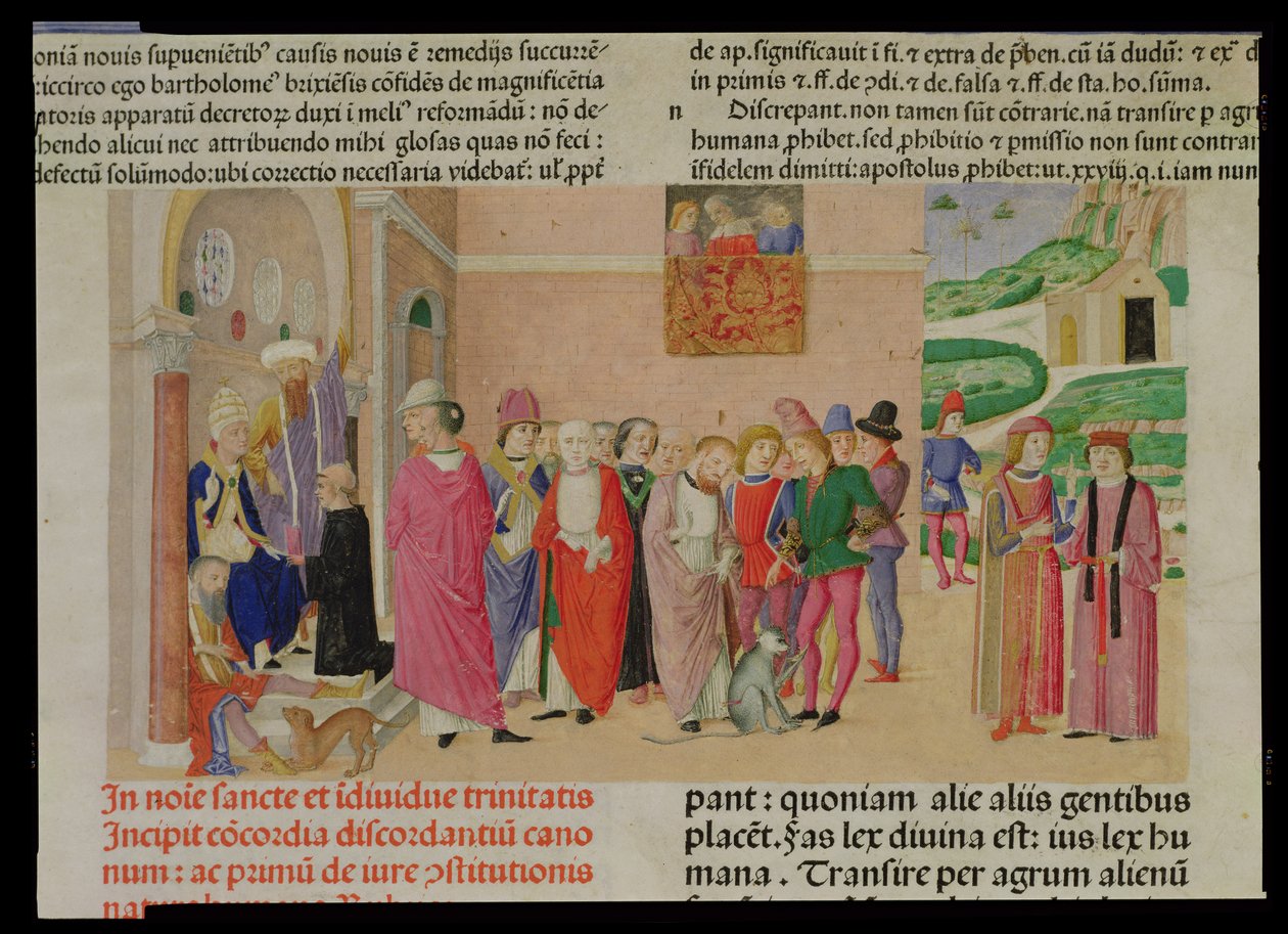 Teoksen esittely paaville, "Decretum Gratiani" (vellum) tekijältä Italian School