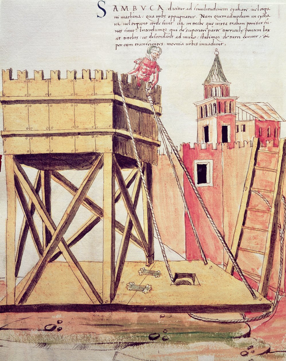 Piirustustornin projekti, Roberto Valturion (1405-75) De re Militarin kuvitus 1470 (kynä & muste ja akvarelli paperille) tekijältä Italian School