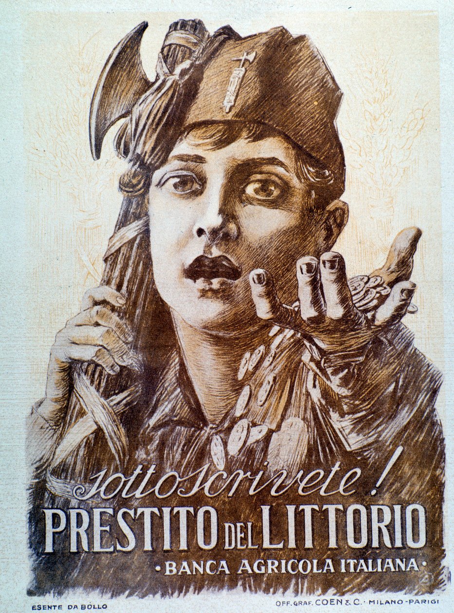 Fasistinen propagandajuliste Littorion lainaa varten. tekijältä Italian School