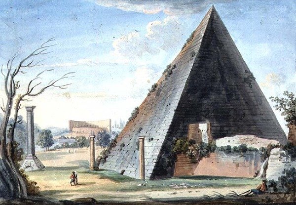 Caius Cestuksen pyramidihauta (akvarelli) tekijältä Italian School