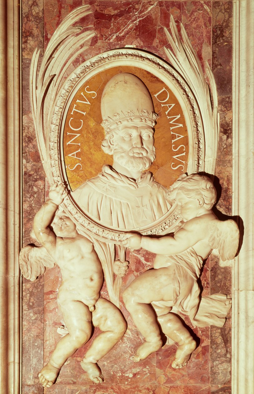 Reliefi Damasus I:stä (n. 304-84) nave-pilasterilla (marmori) tekijältä Italian School