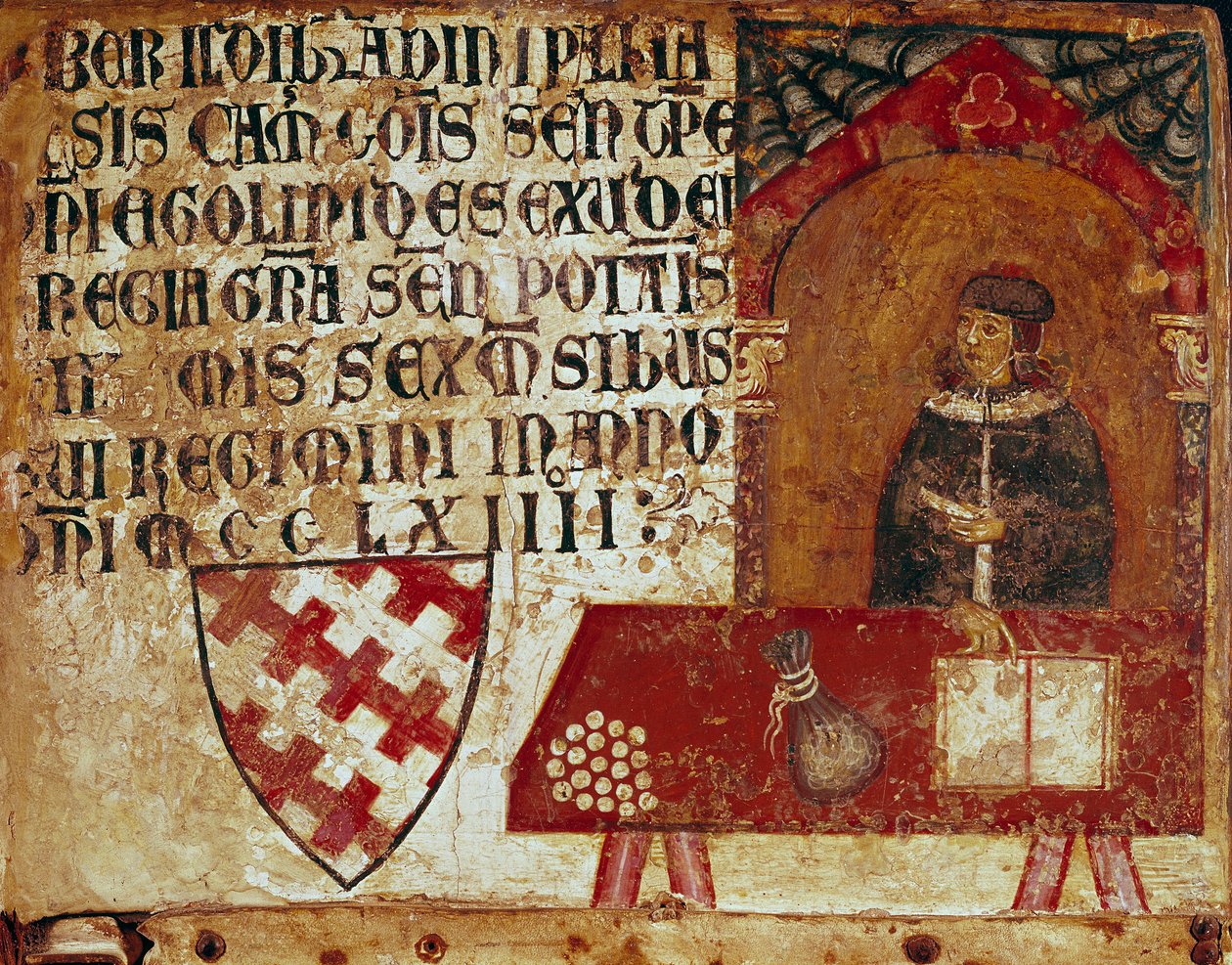 Kamerlingvistin esitys toimistossaan. Nimetön maalaus puulle Bicchernasta (Sienan kaupungin kirjanpitorekisterin kansi) 1250. Siena Archivio di Stato, Italia tekijältä Italian School