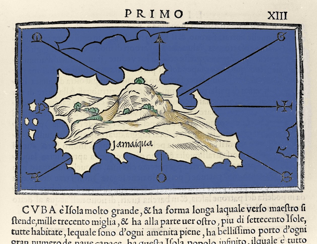 Jamaikan saaren edustus. Isolario (saarten kartta), kirjoittanut Benedetto Bordone. Venetsia 1547 tekijältä Italian School